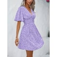 thumbnail image 6 of Women's Summer Dresses Boho Midi Sleeve Dress Floral Print V Neck A Line Pleated Casual Fit Elegant Vacation Sundress (Purple,Large), 6 of 6