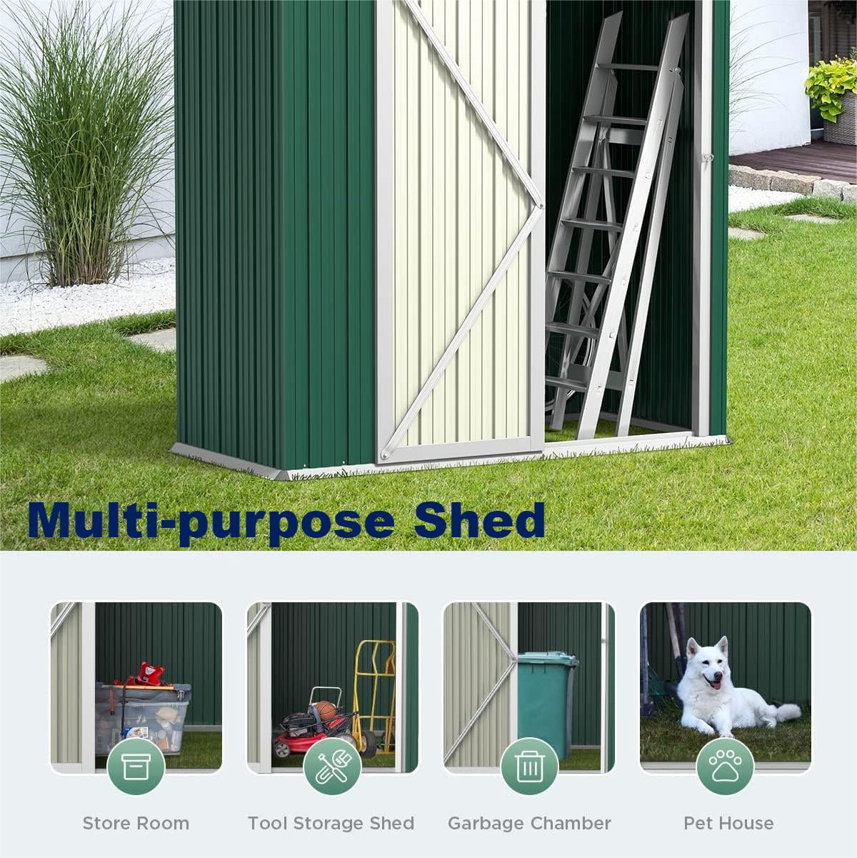 5x3 FT Metal Outdoor Storage Shed with Lockable Door and Sloped Roof – Weather-Resistant Garden Shed for Backyard, Patio, Lawn, Green