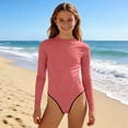 thumbnail image 5 of Purcolt Girls long Sleeve Rash Guard Swimsuits Quick Dry Sun Protection Mock Neck One Piece Beach Swimwear Bathing Suit with Back Zipper for 2-13 Years, 5 of 8