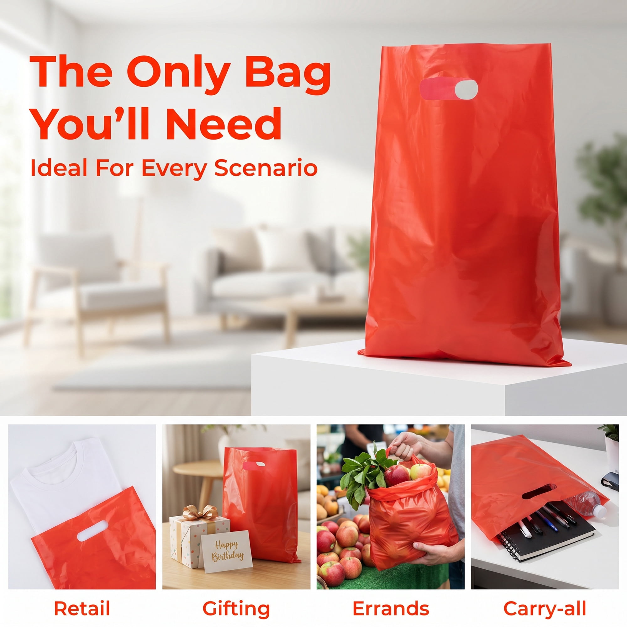 Unique Bargains 50Pcs Premium Waterproof Gift Bags Red 9.8" x 13.8"