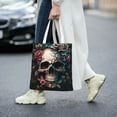 thumbnail image 2 of DouZhe Reusable Grocery Bags, Boho Skull Ghost Flowers Lightweight Polyester Canvas Cloth Tote Bag for Travle Gym Shopping School, 15" x 16", 2 of 7