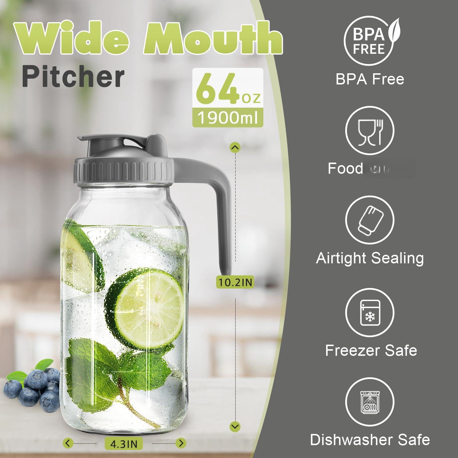 2 Pack Mason Jar With Pour Spout Lid V-shaped  64 Oz Sun Tea Double Leak Proof 2 Quart Drink Pitcher For Breastmilk Juice Coffee Creamer Iced Pitcher...