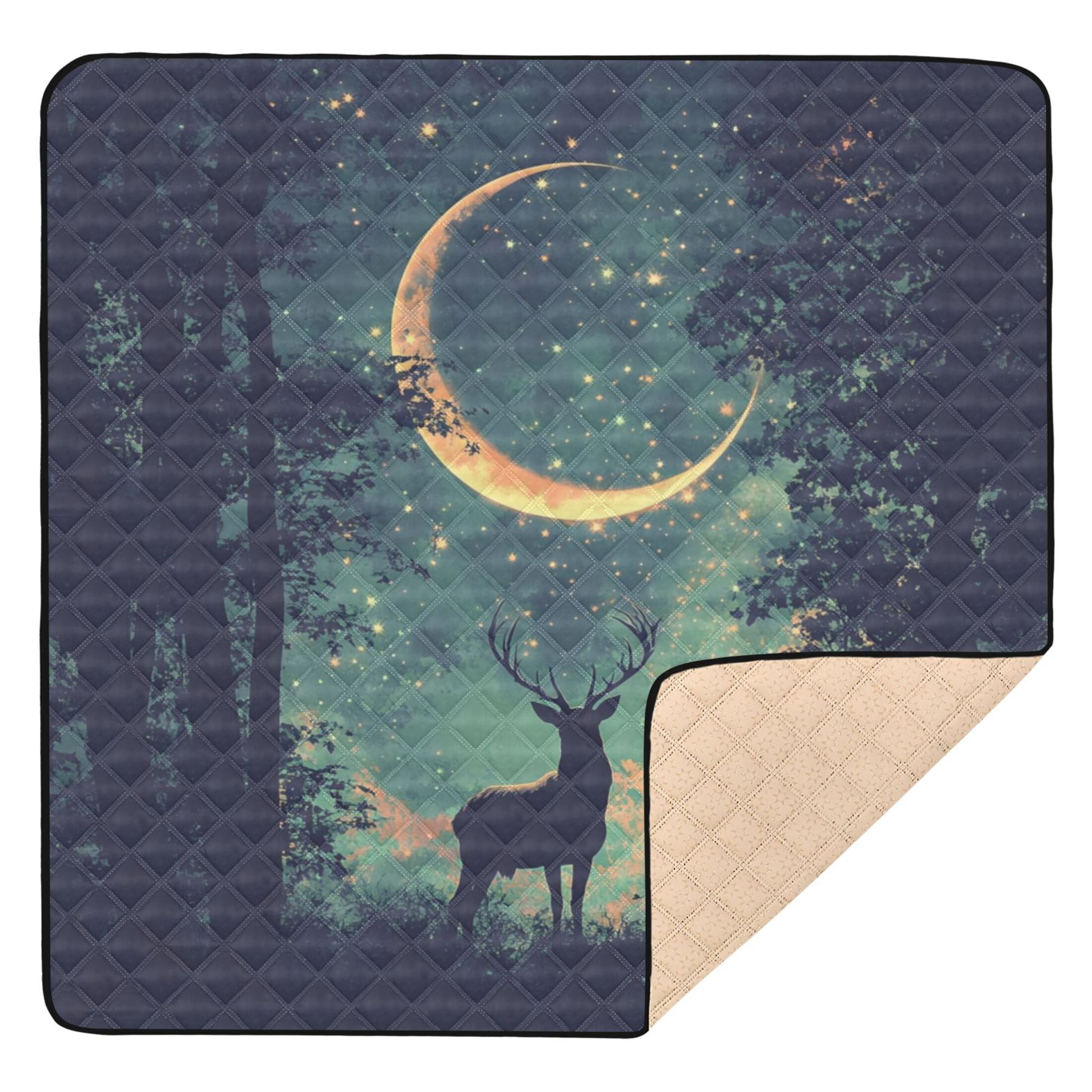 WOBOGO Deer in The Mystic Forest Pattern Baby Playmats Extra Large Waterproof Rollable Activity Pads for Toddlers 50×50inch