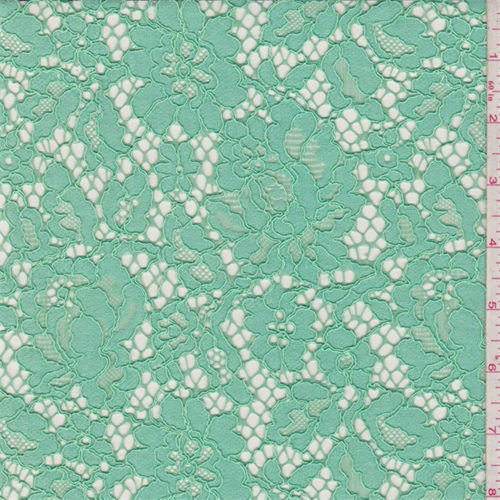 Opaline Green Floral Lace, Fabric By the Yard