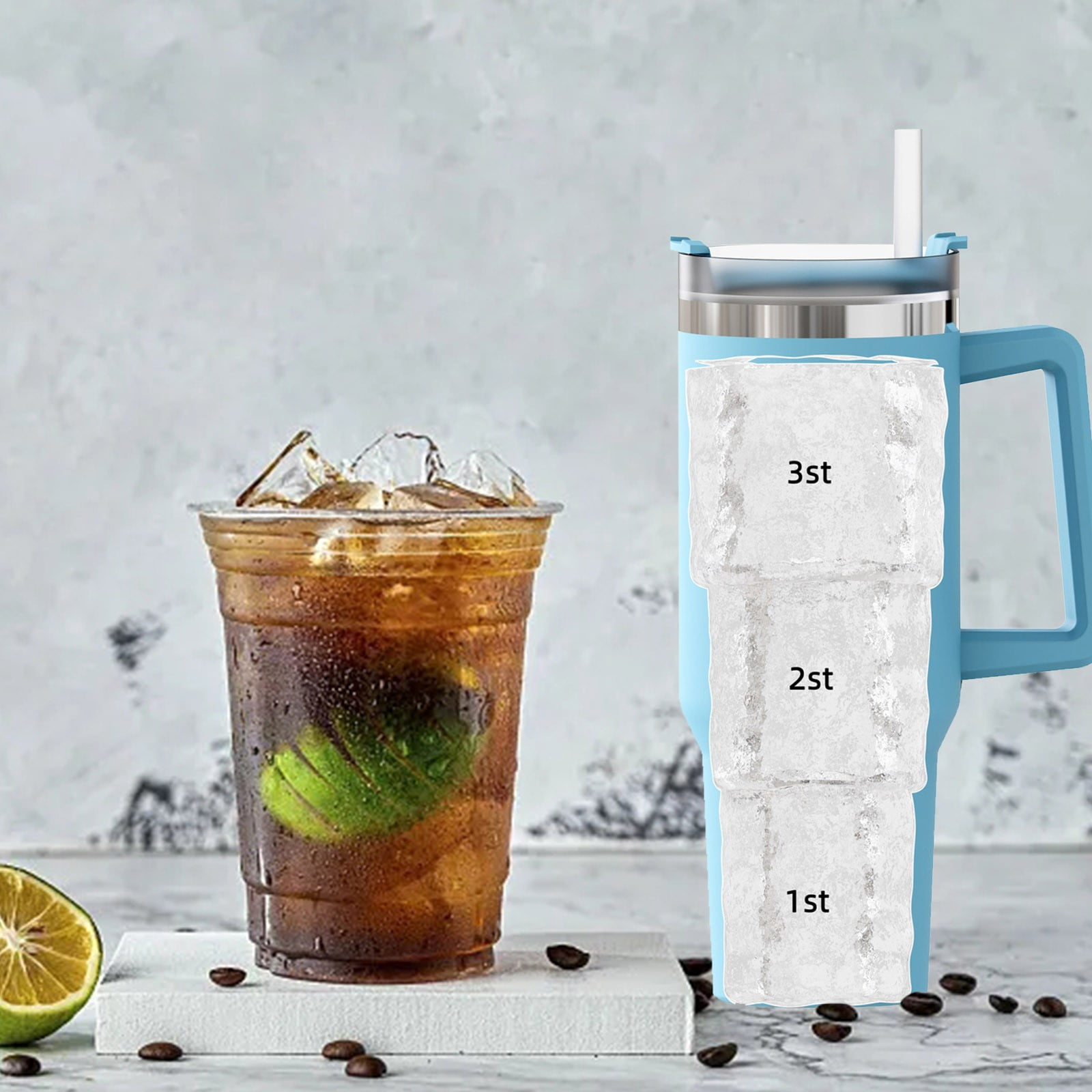 Tray for 40 Oz Tumbler Cup Silicone with Lid and Easy Fill Release for Drinks Coffee, Ice Maker Tray