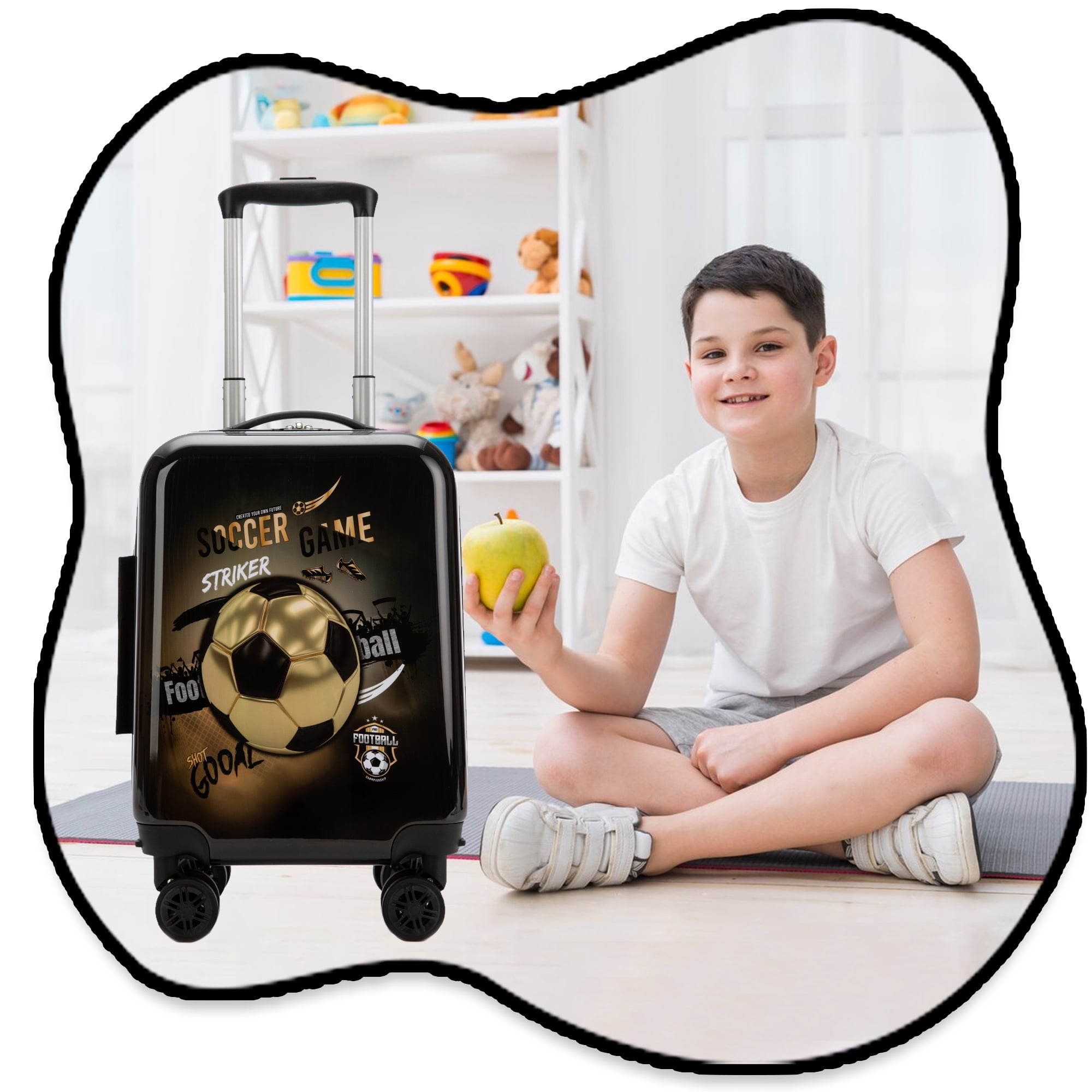 Kids Luggage Sets 3 Piece Small Suitcases with Wheels for Boys Rolling Suitcase with Travel Pillow Duffle Bag Soccer
