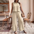 thumbnail image 5 of AURA Plus Size 2 Piece Outfit Sleeveless Tie Vest Wide Leg Pants Set Casual Summer Suit Khaki Elegant Matching Set, 5 of 6
