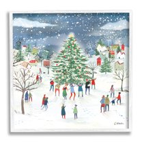 Stupell Industries Town Christmas Tree Celebration Holiday Painting White Framed Art Print Wall Art
