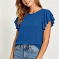 thumbnail image 4 of Admvng Womens Scoop Neck Casual Tops Ruffle Short Sleeve Summer Loose Fit Blouses, 4 of 7