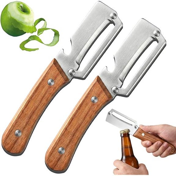 2-in-1 Multi-Functional Vegetable Peeler with Wooden Handle and Bottle Opener - Multifunctional Vegetable Peeler, Vegetable Peelers for Kitchen(2PCS) - Multi-Functional High-Efficiency
