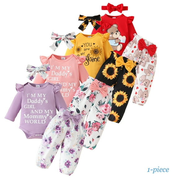 Emy Dola Newborn Baby Girl 3pcs Outfit Clothes Ruffle Romper Toddler Girl Floral Cotton Pant Sets For 0-18M Girls