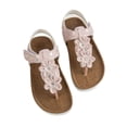 thumbnail image 2 of BUWTTER Kids Sandals Girls Summer Large Sized Casual Open Toe Floral Slip On Cork Lightweight Beach Flip Flops Red Sandals Size 7.5-8 Y, 2 of 5