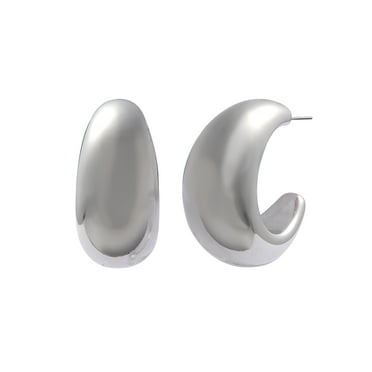 Time and Tru Women's Silver-Tone Metal Wide C-Hoop Earrings