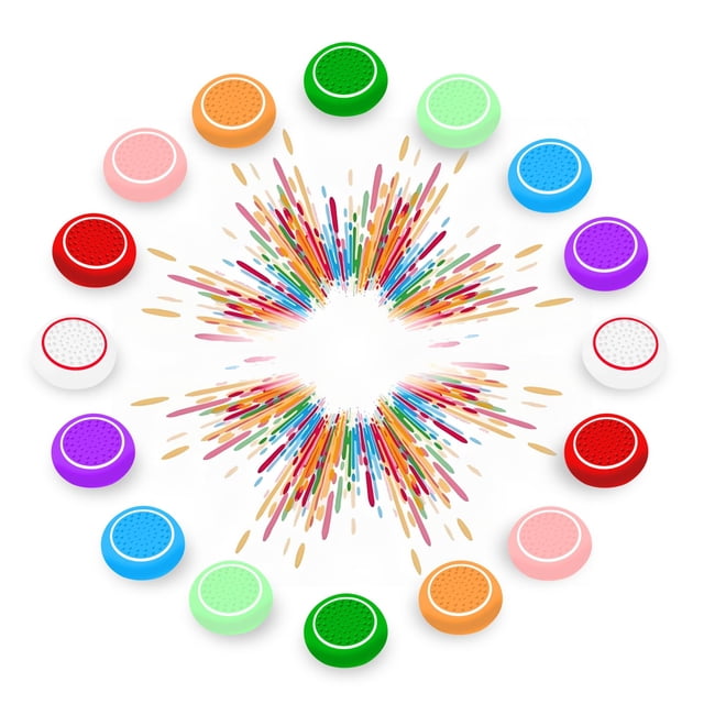 AMOACCESSORIES 16 Pieces Rainbow Colors Thumb Grips Caps Joystick Cover Controller Performance for GamesCompatible with PlayStation PS5PS4Xbox Series X/SXbox OneSwitch ProAnti-Slip Silicone