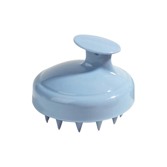 Cepillo masajeador del cuero cabelludo con cerdas de silicona suave para una limpieza profunda y el crecimiento del cabello, azul.