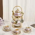 thumbnail image 4 of SLLINGLUO 20 Pieces Coffee Set Tea Set with Metal Stand, Vintage Porcelain Tea Cup Set, Rose Ceramics Coffee Tea Set, Purple, 4 of 8