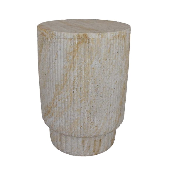 Benjara Archi Plant Stand Table- Fluted Surface- Marbled White Resin 18 Inch