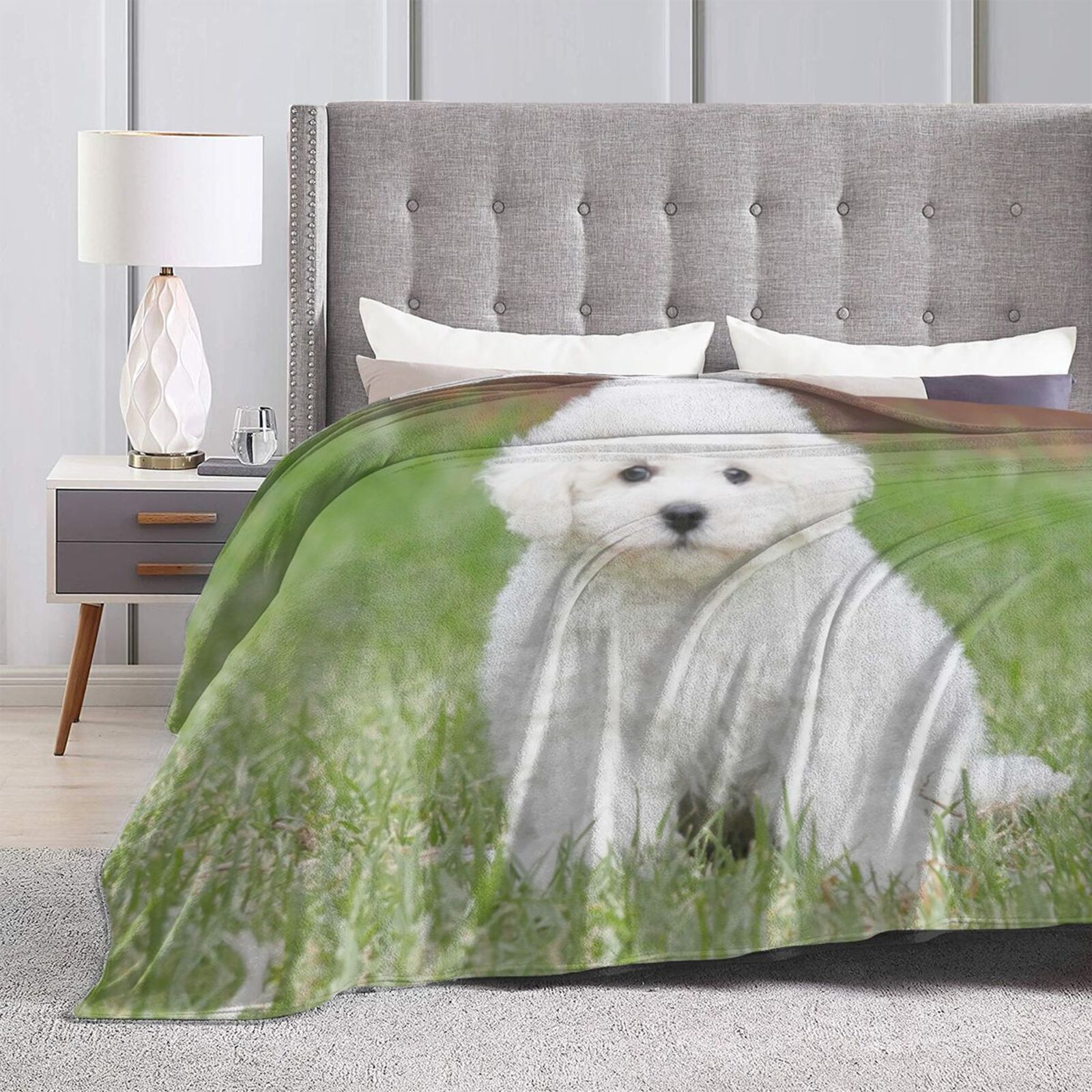 Wijzvio Bichon Frise Dog Throw Blanket Soft Fuzzy Fleece Blanket For Couch Bed Living Room Decoration 60"X50"