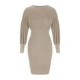 thumbnail image 4 of LLYwey Sales Clearance Women's Casual Dresses Casual Knit Dress Long Sleeve Hip and Waist Dress Long Sleeve Collar Dress New Casual Dresses Khaki Xl, 4 of 5