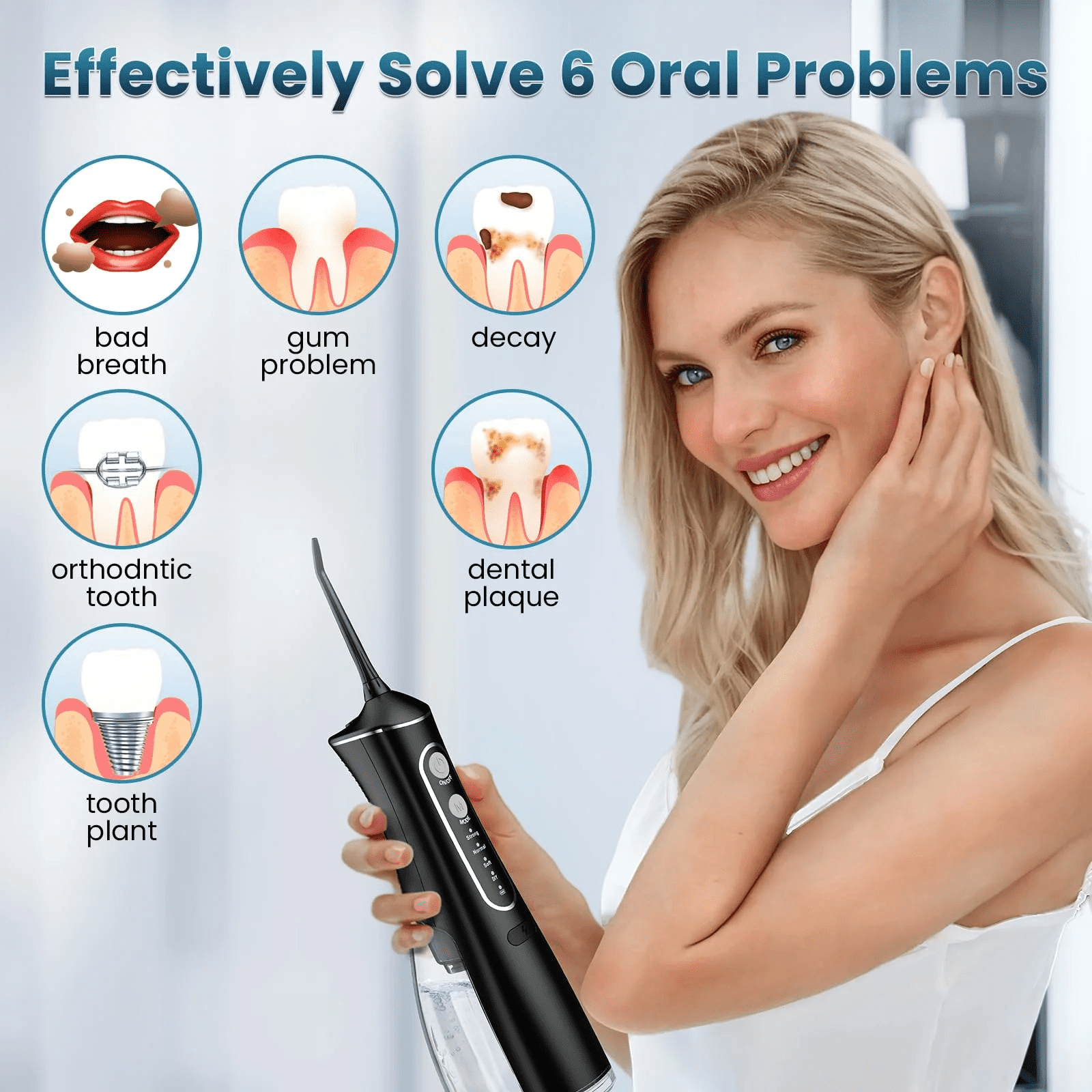 Water Flosser for Teeth Cordless: 300ML Cordless Oral Irrigator with DIY Pressure for Braces and Family, 4 Modes & 5 Jet Tips, 30-Day Battery, IPX7 Waterproof Dental Flosser for Daily Oral Care Trave