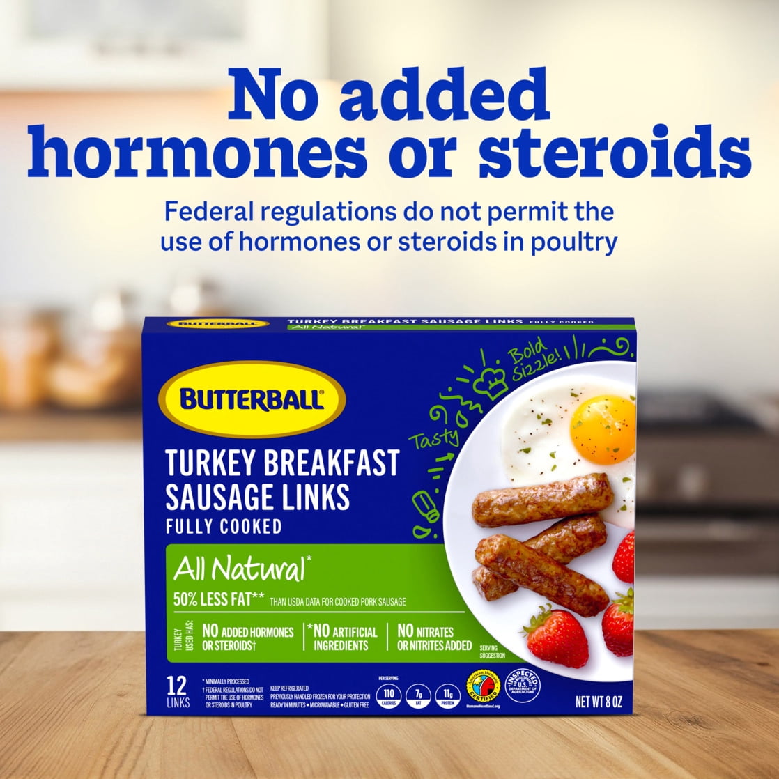 Butterball All Natural Fully Cooked Turkey Breakfast Sausage Links, 12 Links