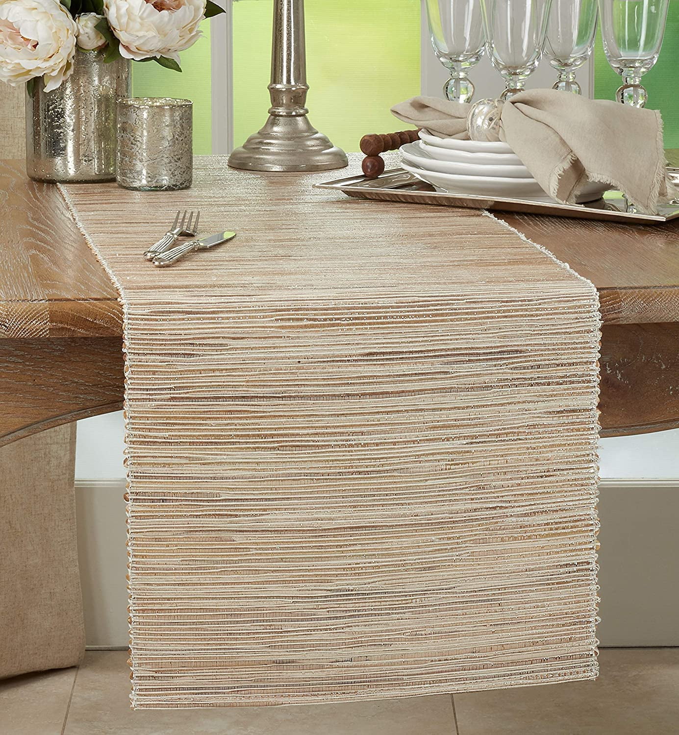 Fennco Styles Shimmering Woven Nubby Texture Water Hyacinth Table ...