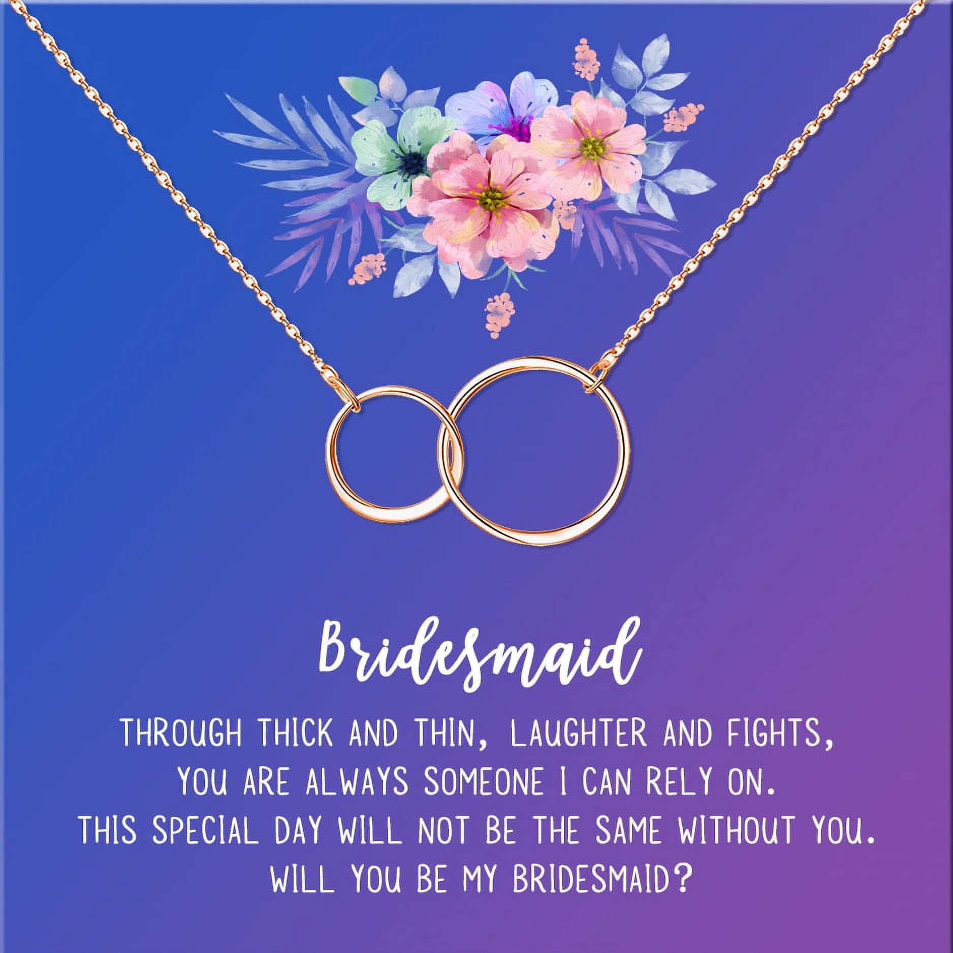 Anavia Bridesmaid Proposal Necklace, Will You Be My Bridesmaid, Bridal Party Gift Card Jewelry Necklace-[Rose Gold Infinity Double Ring, Blue-Purple Gift Card]