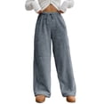 thumbnail image 2 of Blue Wide Leg Sweatpants Women's Fuzzy Plush Pajama Pants Elastic Waist Wide Leg Bottoms Pants Fashion Clothing, 2 of 4