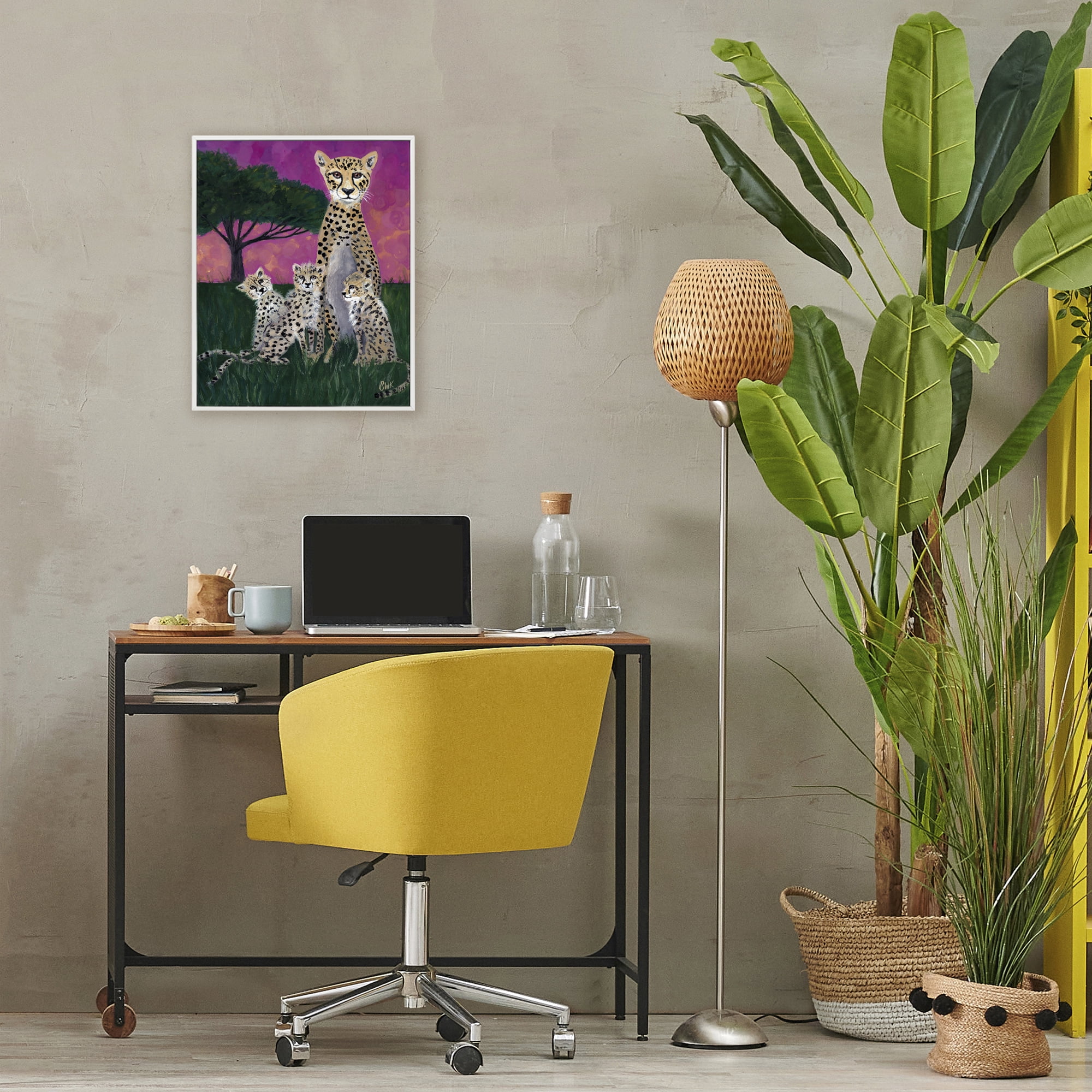 Stupell Industries Mama Cheetah & Her Cubs White Framed Giclee Art, design by Sarah Waldron Kimball