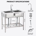 thumbnail image 2 of Bingirl 33-Inch Free-Standing Stainless Steel Utility Sink for Garage, Laundry Room, Workshop, Silver, with Hot/Cold Water Pipes Included, 2 of 7
