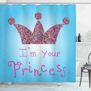 Ambesonne Cartoon Shower Curtain, Mosaic Crown Themed Design, 69"Wx84"L, Multicolor Pink Blue
