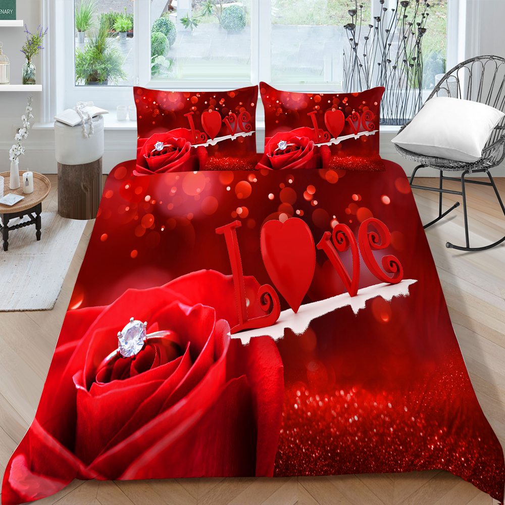 Home Bed Set Newly Fashion Bedding Cover Suit 3D Rose Printed Quilt