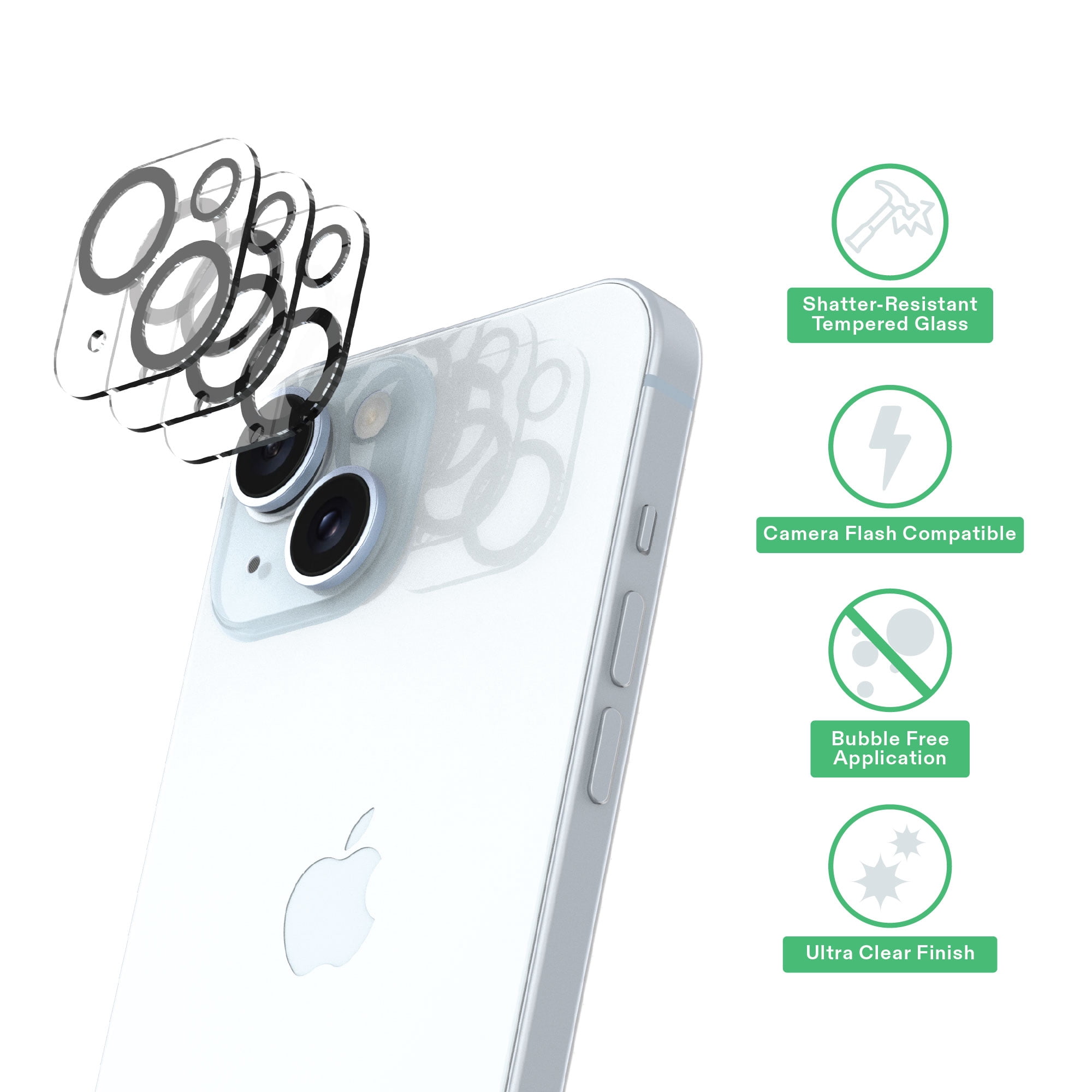 onn iPhone 15 Glass Screen Protector (3 Pack) and Camera Glass Screen Protector (3 Pack)