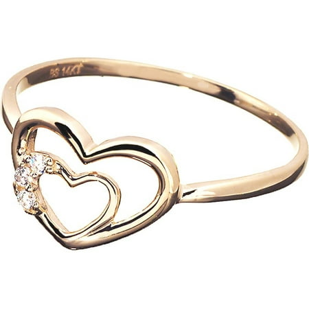 Pori Jewelers 14K Solid Yellow Gold Double Heart Cz Ring