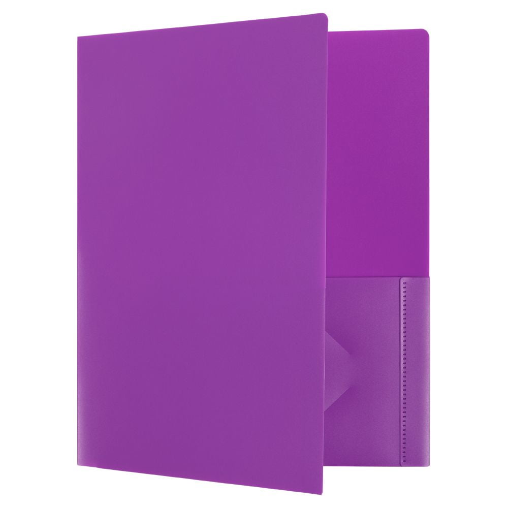 JAM Paper Heavy Duty Plastic Two Pocket Presentation Folders, Purple, 108/pack