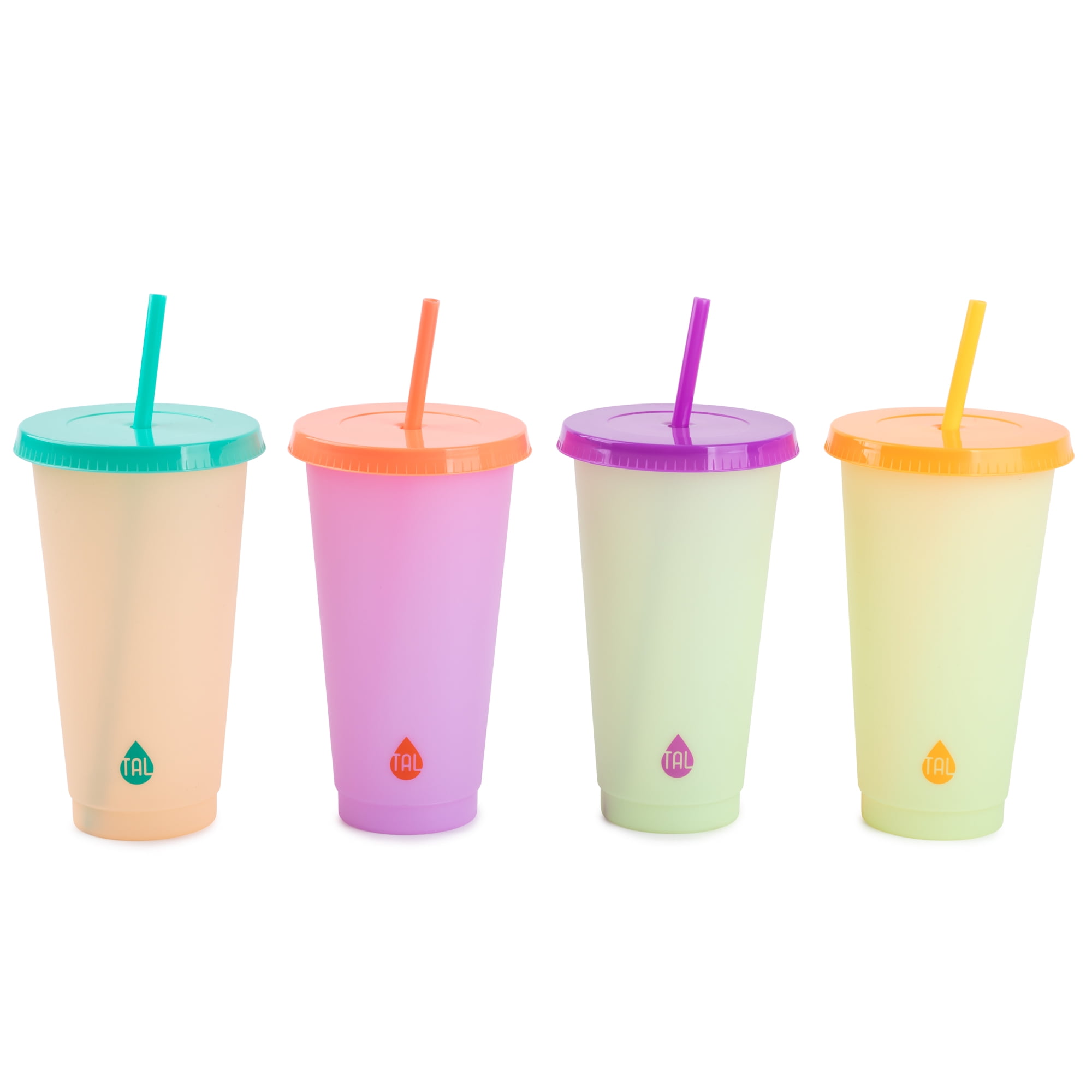 Tal Color Changing Tumblers Straw Set 24oz 4 Pack Cold Cups & Lids  