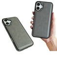 thumbnail image 3 of Designed for iPhone 16 Phone Case, Classic Lightweight PU Leather Back + TPU Frame, Shockproof Protective Anti-falling Ultra Slim Back Case for iPhone 16, Gray, 3 of 6