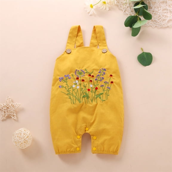 uublik Cargo Pants for Girls Cute Embroider Fashion Suspender Trousers