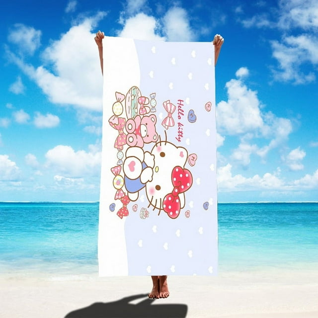 Serviette de Plage Sanrio Hello Kitty Style Dessin Animé en Microfibre Grande Serviette de Plage Serviette de Bain Serviette Carrée Multifonctionnelle Serviette de Plage