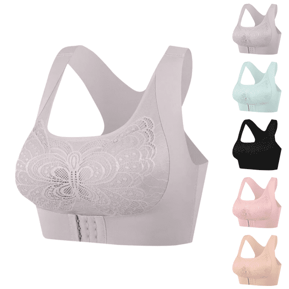 Paiwinds Sports Bras for Women Seamless Lace Front Buckle No Underwire Back Support Uplift Gathering Side Support