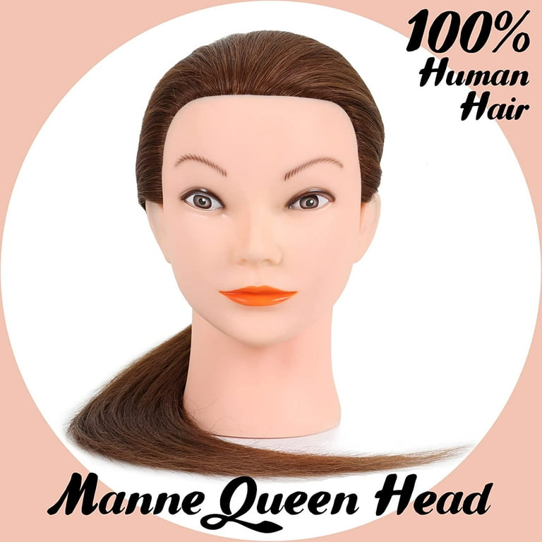 20'' Real Hair Training Mannequin Head for Hairdressing Styling Practice  Model