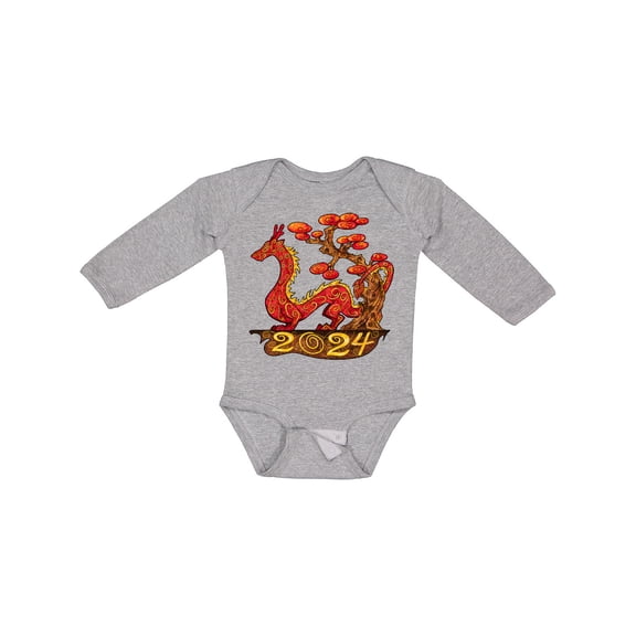 Inktastic 2024 Year of the Dragon New Years Boys or Girls Long Sleeve Baby Bodysuit