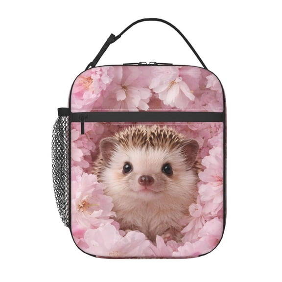 Cute Hedgehog Blossom Lunch Bag Portable Thermal Lunch Box for Men and Women