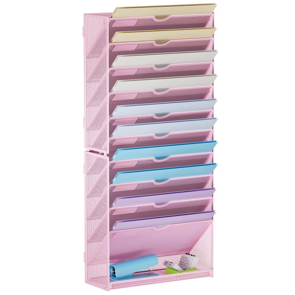 Archivador de pared Marbrasse de 11 niveles para colgar en metal rosa