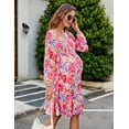 thumbnail image 6 of Women's Maternity Square Neck Long Sleeve Fall Dress Smocked Ruffle Casual Midi Dress Baby Shower Photoshoot, 6 of 9