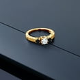 thumbnail image 3 of Gem Stone King 0.83 Ct Round Sky Blue Aquamarine Black Onyx 18K Yellow Gold Plated Silver Ring (Size 5), 3 of 4