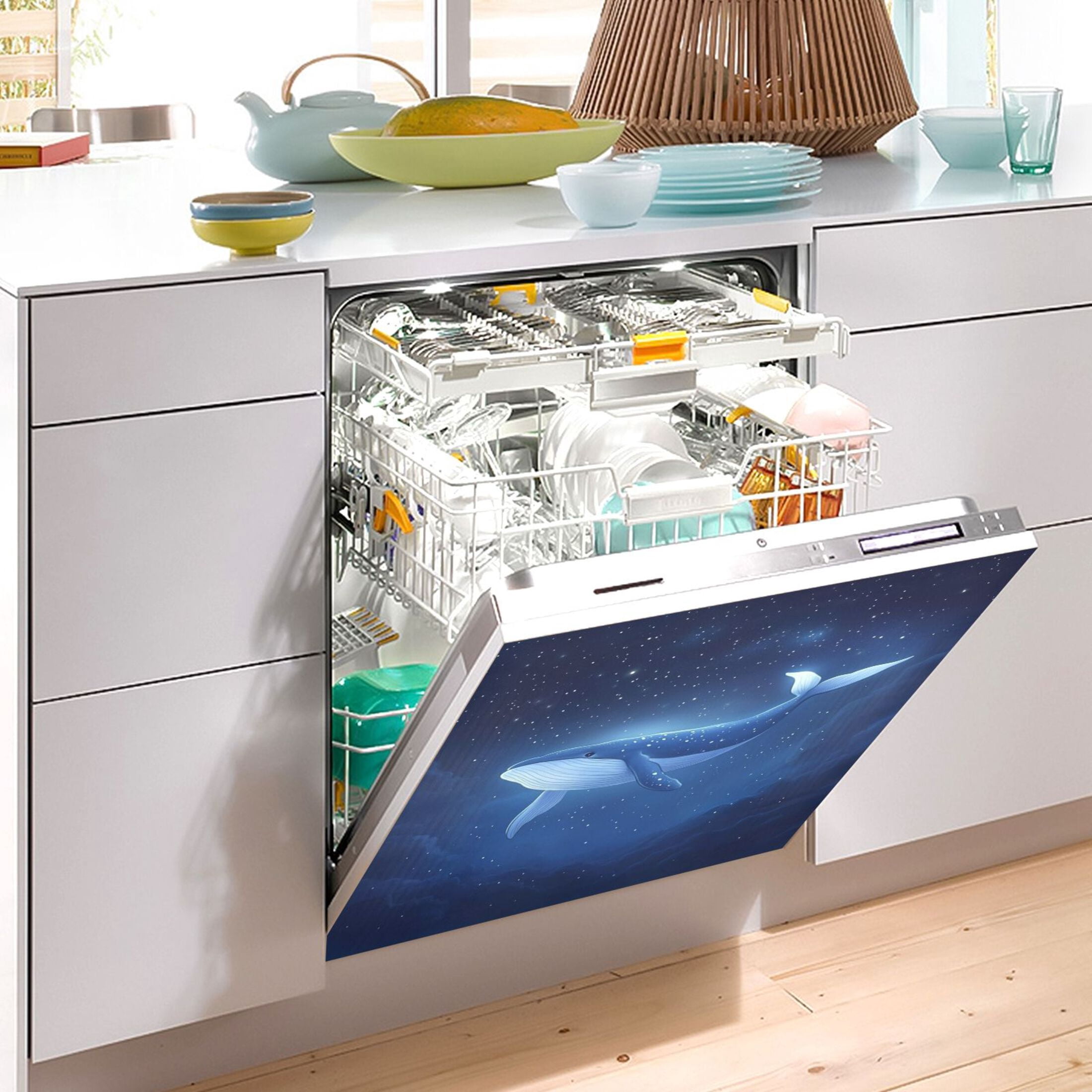 Dishwasher Magnetic Sticker 23x26 Inch Refrigerator Magnetic Sticker Washing Machine Magnetic Sticker Kitchen Panel Magnetic Sticker Home Decor Cartoon Sky Whale
