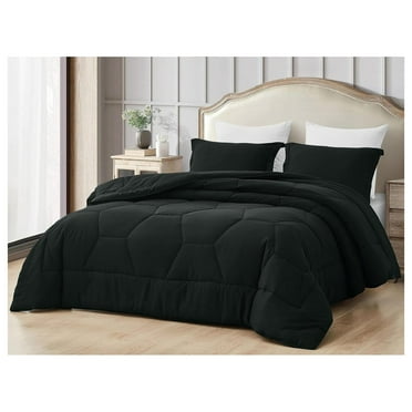 saney Black Comforter Set Full Size 3-Piece Fluffy Soft Lightweight Bedding Honeycomb Geometric Quilted Stone-Washed Microfiber Comforter Set for All Season