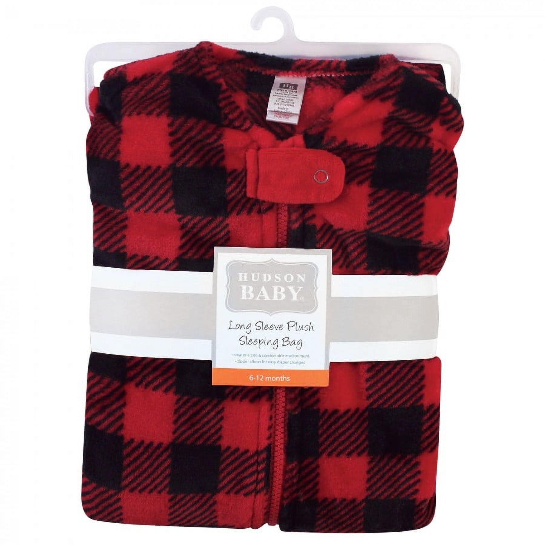 Hudson Baby Infant Plush Sleeping Bag, Sack, Blanket, Buffalo Plaid Long-Sleeve, 12-18 Months