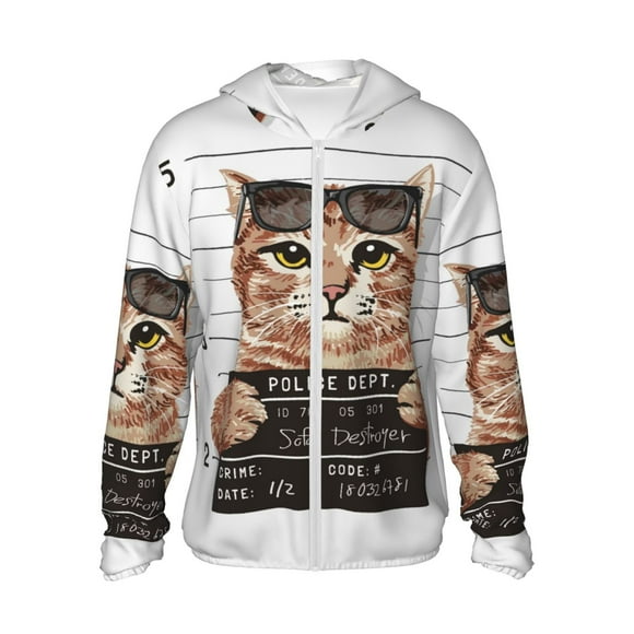 Balery Cat Holding Mugshot Sign Sudadera ligera de manga larga con capucha y protección solar UPF 50+ para hombre y mujer, ideal para pesca y running-Large